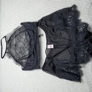 Victoria's secret sheer lace halter bra, matching panties.
